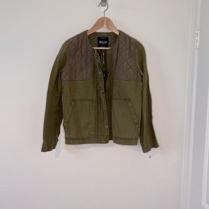Madewell olive green moto zip up button jacket coat sz Small